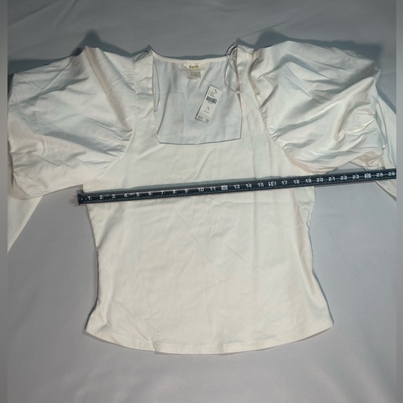 Anthropologie Maeve Cream/White Mutton Sleeve Top - Picture 4 of 5